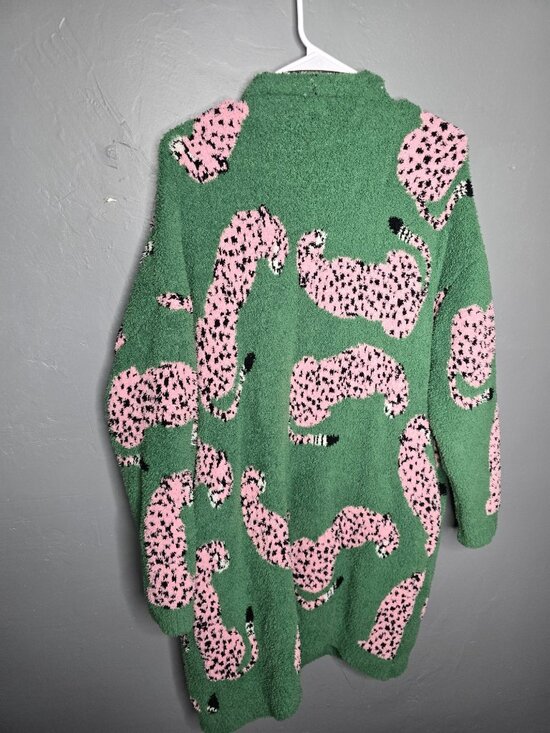 Maximalist Dopamine Green Pink Leopard Oversized Fuzzy Sweater - Picture 5 of 12